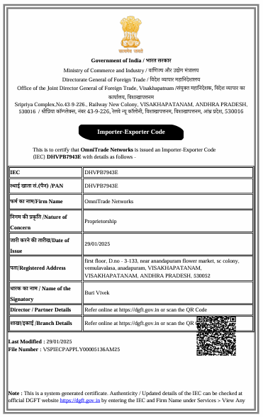 Import Export Certification